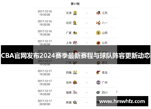 CBA官网发布2024赛季最新赛程与球队阵容更新动态