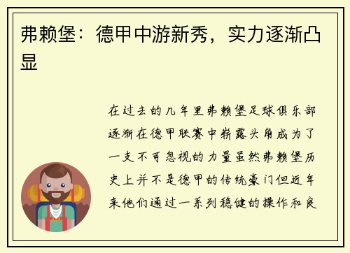 弗赖堡：德甲中游新秀，实力逐渐凸显